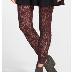 NWOT Free People Merlot Lace Tights Leggings XS